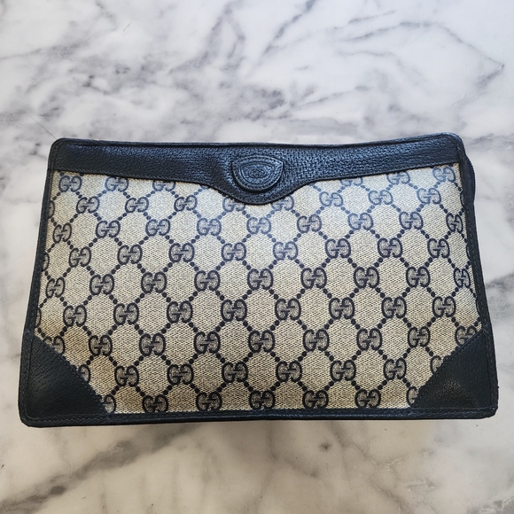 Authentic Vintage GUCCI navy blue Sherry Line Clutch - Picture 1 of 11